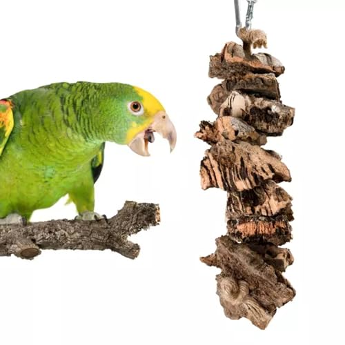 Vogelbeißring, Korkbeißring für Papageien, Naturspielzeug aus Korkeichenzweigen, AST zum Beißen und Picken (S) von Bioterr
