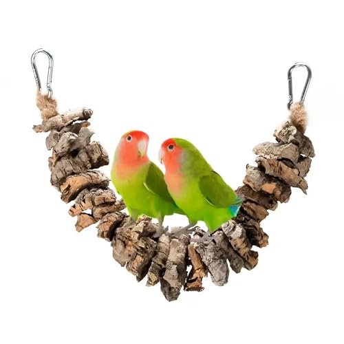 Vogelschaukel, Korkschaukel für Papageien, Naturspielzeug aus Korkeichenzweigen, Beißring zum Sitzen, Beißen und Krallenschleifen (S) von Bioterr