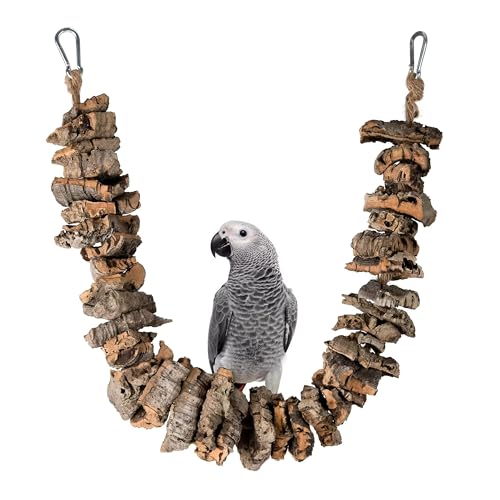 Vogelschaukel, Korkschaukel für Papageien, Naturspielzeug aus Korkeichenzweigen, Beißring zum Sitzen, Beißen und Krallenschleifen (XL) von Bioterr