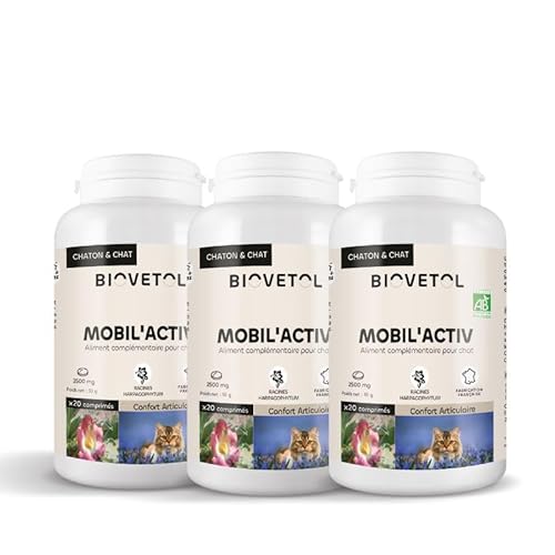 Biovetol - Mobil'Activ Tabletten für Katzen & Hunde – Nahrungsergänzungsmittel für Komfort der Gelenke – AB-zertifiziert (Katze, 3 Stück) von Biovetol