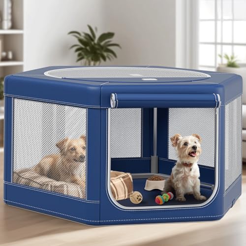 Hunde-Laufstall, sechseckiger Hundezaun, Oxford-Tuch mit Reißfestigkeit, großer Platz, Haustier-Laufstall mit doppelt öffnenden Türen für drinnen und draußen, kippsicher, ideal für Hunde und Katzen von Bipeoo