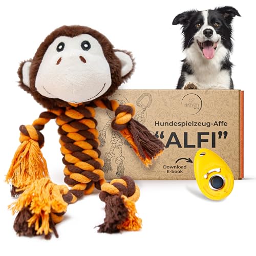 Birkenstein® Hundespielzeug - AFFE ALFI, Hundespielzeug OHNE Quietschen für Welpen, kleine und mittelgroße Hunde, Kuscheltier-Spielzeug inklusive Clicker Birkenstein® Hundespielzeug - AFFE ALFI, Hundespielzeug OHNE Quietschen für Welpen, kleine und mittelgroße Hunde, Kuscheltier-Spielzeug inklusive Clicker von Birkenstein