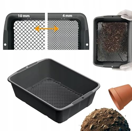 BirnePower Gartensieb Steinsieb Erdsieb Rund Schüttelsieb Schuttsieb aus Kunststoff Siebkorb Eckig 39,4 cm Masche 4-10mm einstellbar von BirnePower