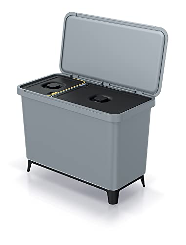 BirnePower Mülleimer 2er Set 1x 10L + 1x 23L Müllbehälter Abfalleimer 33L Mülltrennsystem Müllsammler Set Einsätze Mülltrenner 57 x 29,5 x 41 cm (Grau) von BirnePower