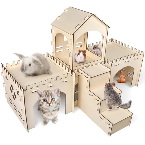 Bissap Hölzernes Kaninchenversteck Schloss, extra große Hasenhäuser und Verstecke, für drinnen und draußen, Kaninchenversteck für Kaninchen, Chinchillas, Hamster, Meerschweinchen, abnehmbares Bissap Hölzernes Kaninchenversteck Schloss, extra große Hasenhäuser und Verstecke, für drinnen und draußen, Kaninchenversteck für Kaninchen, Chinchillas, Hamster, Meerschweinchen, abnehmbares von Bissap