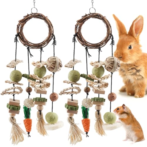 Bissap - Kauspielzeug für Kaninchen, 2 Packungen Kauspielzeug und Leckereien, Anhänger für Kaninchenkäfige, Rattanring mit Snacks für Meerschweinchen Bissap - Kauspielzeug für Kaninchen, 2 Packungen Kauspielzeug und Leckereien, Anhänger für Kaninchenkäfige, Rattanring mit Snacks für Meerschweinchen von Bissap