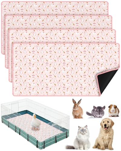 Bissap Meerschweinchen-Käfigeinlagen, waschbar, rutschfest, wiederverwendbar, schnell und super saugfähig, für Kleintiere, Kaninchen, Hamster, Chinchillas, Ratten, Rosa, 4 Packungen von Bissap