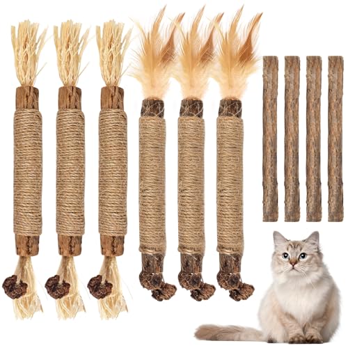 Bissap Silvervine Kaustäbe für Katzen, Katzenminze, Kaustäbe, Katzenspielzeug für den Innenbereich, interaktives Federspielzeug für aggressive Kauer, Zahnpflege, 10 Stück Bissap Silvervine Kaustäbe für Katzen, Katzenminze, Kaustäbe, Katzenspielzeug für den Innenbereich, interaktives Federspielzeug für aggressive Kauer, Zahnpflege, 10 Stück von Bissap