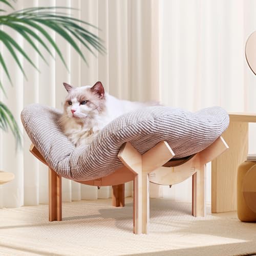Erhöhte Katzenhängematte aus Holz, mit einem flauschigen und warmen Kuschelbett, Holz-Katzenmöbel für Kratzmatte und Kratzer Erhöhte Katzenhängematte aus Holz, mit einem flauschigen und warmen Kuschelbett, Holz-Katzenmöbel für Kratzmatte und Kratzer von Bitbat