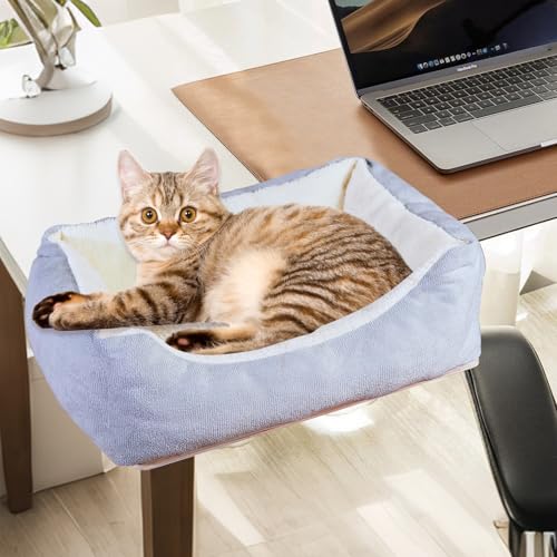 Katzen-Schreibtischbett - Innovativer 90° faltbarer Schreibtisch Katzenbett mit dickem Kissen, unterstützt bis zu 20.0 kg, schnelle Installation ohne Bohren von Bitbat