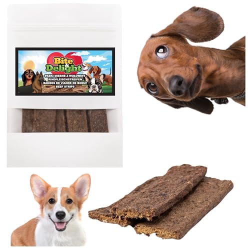 Bite & Delight 200g Rindfleischstreifen für Hunde Natürlicher Kausnack Getrocknete Rinderstreifen Proteinreicher Hundesnack Zahnpflege Belohnung Bite & Delight 200g Rindfleischstreifen für Hunde Natürlicher Kausnack Getrocknete Rinderstreifen Proteinreicher Hundesnack Zahnpflege Belohnung von Bite & Delight