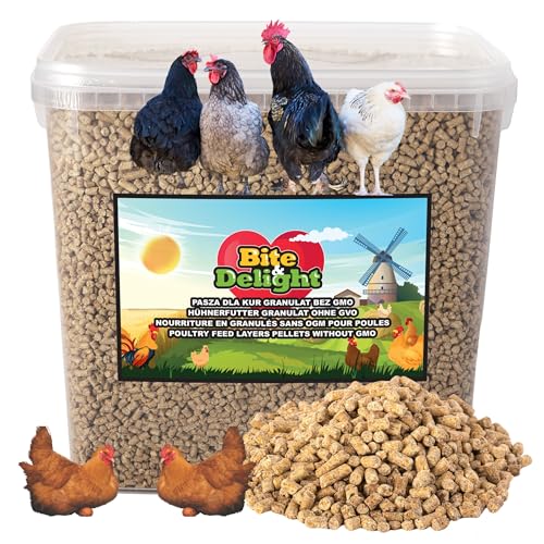 Bite & Delight Futter für Hühner - Gentechnikfreie Pellets - Körnerpick Hühnerfutter - Vollwertiges Alleinfutter für Legehennen, Wachteln und Geflügel - Legehennenfutter Non GMO - 10000 ml Bite & Delight Futter für Hühner - Gentechnikfreie Pellets - Körnerpick Hühnerfutter - Vollwertiges Alleinfutter für Legehennen, Wachteln und Geflügel - Legehennenfutter Non GMO - 10000 ml von Bite & Delight