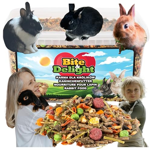 Bite & Delight Kaninchenfutter - Strukturmüsli - Hasenfutter für Zwergkaninchen - Förderung der Verdauung, ohne Zusatz von Zucker und Getreide - Strukturfutter mit Kräuter - 5000 ml 3kg von Bite & Delight
