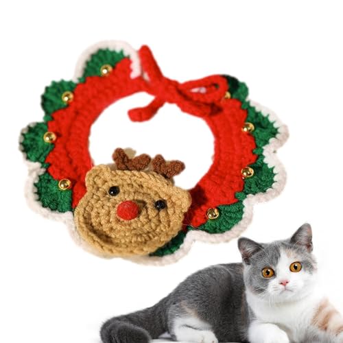 Bitong Hund Winter Strickschal | Weihnachts-Hundehalsband-Schal | Weihnachtlich gestrickter Kragenschal mit Glockenanhänger für Katzen, Hunde, mittelgroße Haustiere von Bitong