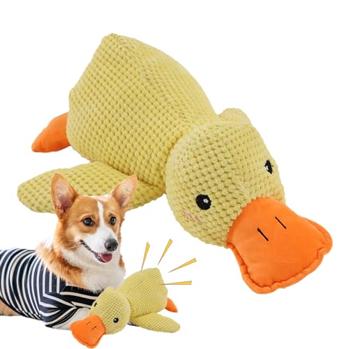 Bitong The Mellow Duck Hundespielzeug, Quietschendes Interaktives Hundespielzeug, Quacksalber Enten Hundespielzeug, Beruhigendes Kissen Für Hunde, Plüschspielzeug Mit Quietschern, Keine Füllung, von Bitong