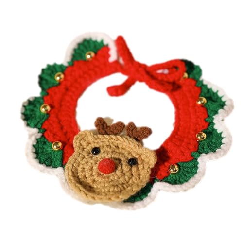 Bitong Weihnachten Hund Katze Weihnachtsmann Schal,Hundestrickschal für Hundekatze | Gestricktes, weiches Haustier-Katzenhalsband mit Glöckchen-Anhänger, weihnachtlicher Strickhalsband-Schal für von Bitong