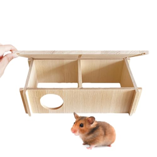 Hamsterhaus aus Holz, Hamsterversteck mit mehreren Kammern | Rechteckiger 2-Zimmer-Tunnel für große Kleintiere und Haustiere zum Erkunden von Spielzeug | Kleintier-Lebensraumdekoration für Zwerghamste von Bitong