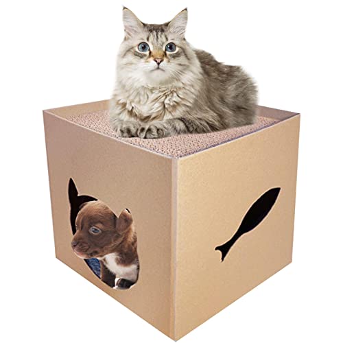 Katzenhaus aus Pappe, Katzenkratzbretthaus, Kratzbox für Hauskatzen, Bettkarton aus Wellpappe für Katzen mit DIY, Katzenkratzliege, Katzenhöhle, Katzenbett von Bitong