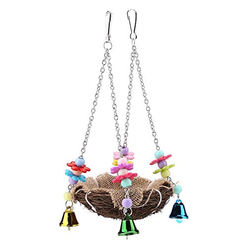 Verrückter Vogel hängende Nester Spielzeug, Rattan Nester mit Glocken Vogelschaukel Stehbarsch Spielzeug Käfig Hängematte(S) von Biunixin