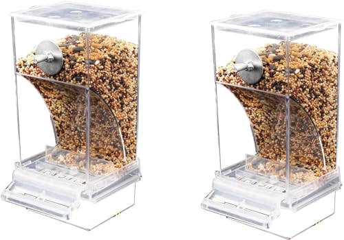 Automatischer Vogelfutterspender, Vogelkäfig-Futterspender, automatischer Futterspender für Haustiere, transparent, für kleine und mittelgroße Sittiche (2 Stück) von Bivwopei