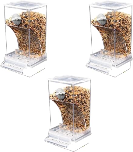 Automatischer Vogelfutterspender, Vogelkäfig-Futterspender, automatischer Futterspender für Haustiere, transparent, für kleine und mittelgroße Sittiche (3 Stück) von Bivwopei