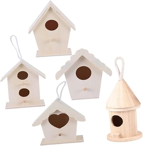 Mini-Vogelhaus, Kiefern-Vogelnest, unlackierter Anhänger, Vogelhaus, Vogelhäuser, Vogelkäfig-Ornament, 5 Stück von Bivwopei
