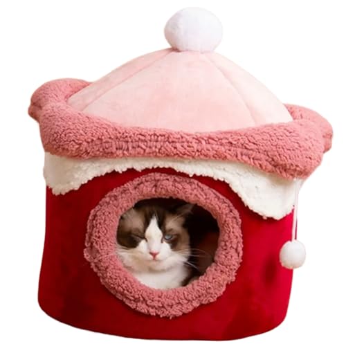 Biwwubik Haus für Hunde und Katzen, warme Höhle, Winter, Tiefschlaf, für Haustiere, geometisch, bequem und lustig, für mittleres Rot, 48 x 48 cm von Biwwubik