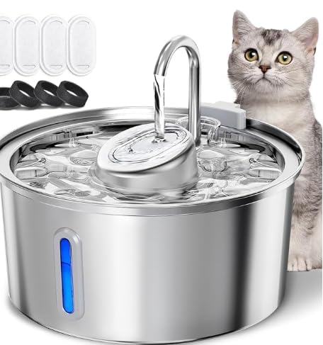 Katzenbrunnen Edelstahl Katzen Trinkbrunnen (Katzenbrunnen-2.2L+ 6 Filters+ 3 Sponges) von Bizcasa