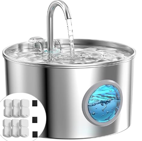 Katzenbrunnen Edelstahl Katzen Trinkbrunnen (Katzenbrunnen-3.2L+ 6 Filters+ 3 Sponges) von Bizcasa