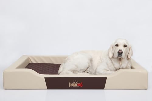 Bjird Hundebett - Hundekorb für kleine mittelgroße & große Hunde - Hundekissen - Hundesofa aus Kunstleder - Bezug abnehmbar und waschbar - Deluxe - Größe: L - Beige von Bjird