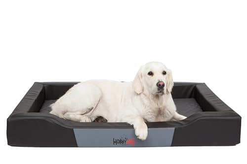 Bjird Hundebett - Hundekorb für kleine mittelgroße & große Hunde - Hundekissen - Hundesofa aus Kunstleder - Bezug abnehmbar und waschbar - Deluxe - Größe: L - Schwarz von Bjird