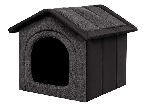 Hundehaus Hundehütte für große Hunde - Katzenhaus, Katzenhöhle - mit herausnehmbarem Dach - Tierhaus für Katzen und Hunde für Drinnen / Indoor - Graphit mit Schwarz - 70 x 60 x 63 cm [R5 / XXL] von Bjird