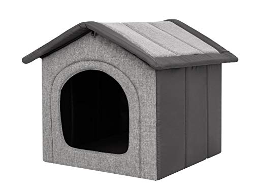 Hundehaus Hundehütte für große Hunde - Katzenhaus, Katzenhöhle - mit herausnehmbarem Dach - Tierhaus für Katzen und Hunde für Drinnen / Indoor - Hellgrau mit Graphit - 76 x 72 x 74 cm [R6 / XXXL] von Bjird