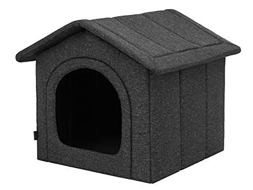 Hundehaus Hundehütte für große Hunde - Katzenhaus, Katzenhöhle - mit herausnehmbarem Dach - Tierhaus für Katzen und Hunde für Drinnen / Indoor - Schwarz - 70 x 60 x 63 cm [R5 / XXL] von Bjird