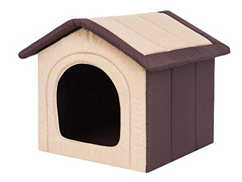 Hundehaus Hundehütte für kleine Hunde - Katzenhaus, Katzenhöhle - mit herausnehmbarem Dach - Tierhaus für Katzen und Hunde für Drinnen / Indoor - Beige mit Braun - 38 x 32 x 38 cm [R1 / S] von Bjird
