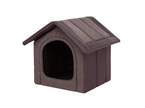 Hundehaus Hundehütte für kleine Hunde - Katzenhaus, Katzenhöhle - mit herausnehmbarem Dach - Tierhaus für Katzen und Hunde für Drinnen / Indoor - Braun mit ökoleder - 38 x 32 x 38 cm [R1 / S] von Bjird