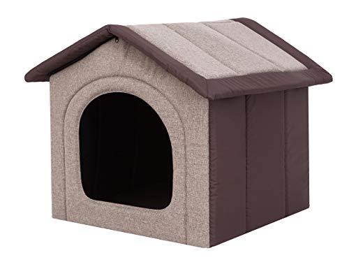 Hundehaus Hundehütte für kleine Hunde - Katzenhaus, Katzenhöhle - mit herausnehmbarem Dach - Tierhaus für Katzen und Hunde für Drinnen / Indoor - Cappuccino mit Braun - 38 x 32 x 38 cm [R1 / S] von Bjird