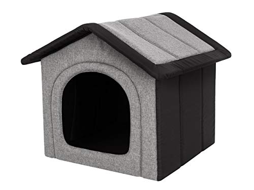 Hundehaus Hundehütte für kleine Hunde - Katzenhaus, Katzenhöhle - mit herausnehmbarem Dach - Tierhaus für Katzen und Hunde für Drinnen / Indoor - Hellgrau mit Schwarz - 38 x 32 x 38 cm [R1 / S] von Bjird