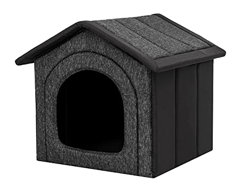Hundehaus Hundehütte für kleine Hunde - Katzenhaus, Katzenhöhle - mit herausnehmbarem Dach - Tierhaus für Katzen und Hunde für Drinnen / Indoor - Schwarz - 38 x 32 x 38 cm [R1 / S] von Bjird