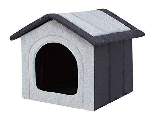 Hundehaus Hundehütte für kleine Hunde - Katzenhaus, Katzenhöhle - mit herausnehmbarem Dach - Tierhaus für Katzen und Hunde für Drinnen / Indoor - Taubegrau mit Graphit - 38 x 32 x 38 cm [R1 / S] von Bjird