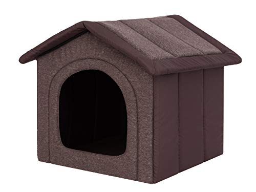 Hundehaus Hundehütte für mittelgroße Hunde - Katzenhaus, Katzenhöhle - mit herausnehmbarem Dach - Tierhaus für Katzen und Hunde für Drinnen / Indoor - Dunkelbraun - 52 x 46 x 53 cm [R3 / L] von Bjird