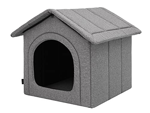 Hundehaus Hundehütte für mittelgroße Hunde - Katzenhaus, Katzenhöhle - mit herausnehmbarem Dach - Tierhaus für Katzen und Hunde für Drinnen / Indoor - Graphit - 52 x 46 x 53 cm [R3 / L] von Bjird