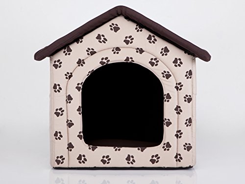 Hundehütte Hundebett Tierbett Katzenbett - Standard - 38 x 38 x 32 cm [Größe: R1] - Beige mit Pfoten von Bjird