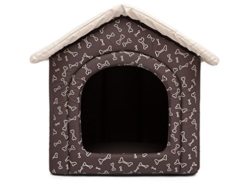 Hundehütte Hundehaus Hundehöhle für kleine mittelgroße und große Hunde - Katzenhaus, Katzenhöhle - Hundeliegen mit herausnehmbarer Dach - Standard - Größe: - Braun mit Knochen von Bjird