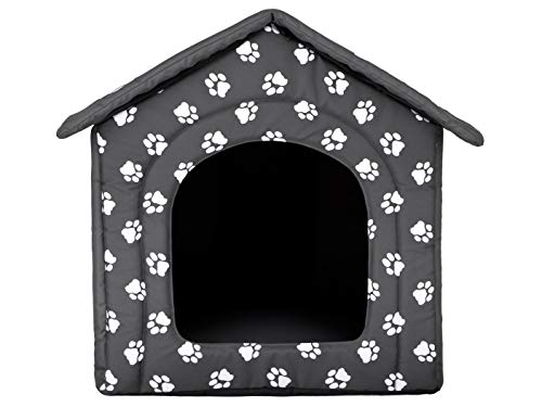 Hundehütte Hundebett Tierbett Katzenbett - Standard - 60 x 60 x 55 cm [Größe: R4] - Grau mit Pfoten von Bjird
