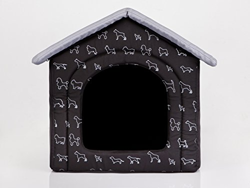 Bjird Hundehütte Hundehaus Hundehöhle für kleine mittelgroße und große Hunde - Katzenhaus, Katzenhöhle - Hundeliegen mit herausnehmbarer Dach - Standard - Größe: - Schwarz mit Hunden von Bjird