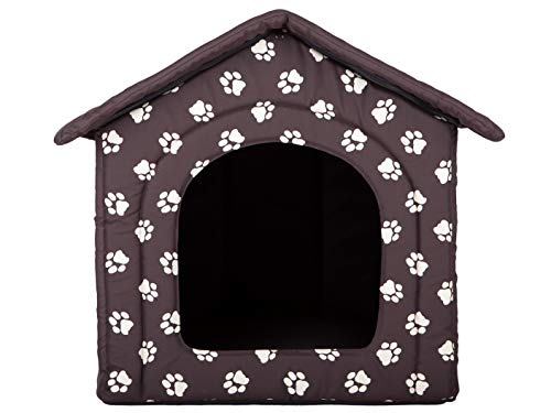 Hundehütte Hundehaus Hundehöhle für kleine mittelgroße und große Hunde - Katzenhaus, Katzenhöhle - Hundeliegen mit herausnehmbarer Dach - Standard - Größe: - Braun mit Pfoten von Bjird
