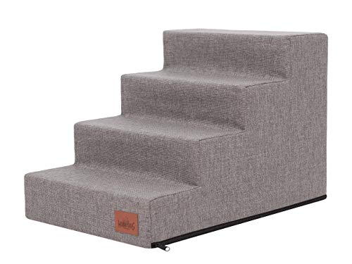 Hundetreppe, Katzentreppe, Antirutsch und Beständig - Haustiertreppe mit 4 Stufen für kleine Hunde - 60 x 40 x 40 cm - Inari - Grau Hundetreppe, Katzentreppe, Antirutsch und Beständig - Haustiertreppe mit 4 Stufen für kleine Hunde - 60 x 40 x 40 cm - Inari - Grau von Bjird