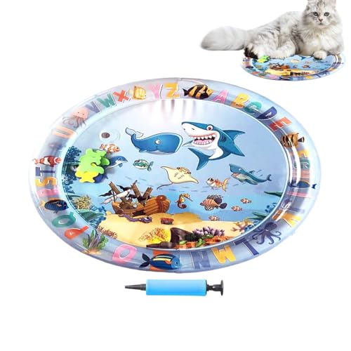 Bkljkf Wassermatte für Katzen, Haustierwassermatte | Verdickte Wasserbett Katzenssensorische Spielzeuge,Interaktives sensorisches Wasserbett mit Fisch, großer Kühlanreicherungspad für Innenaktivität von Bkljkf