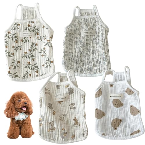 4pcs Hundekleidung Sommer, süße Druckhund-Kleidung, atmungsaktive Baumwoll-Haustierkleidung für 2, 5-3, 5 kg Petsdog Sommer von Blablablalu